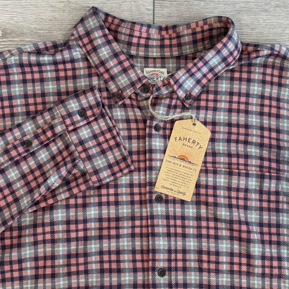 Faherty Coastline Knit Shirt Mens 2XLT Pink Plaid Casual Preppy Everyday New